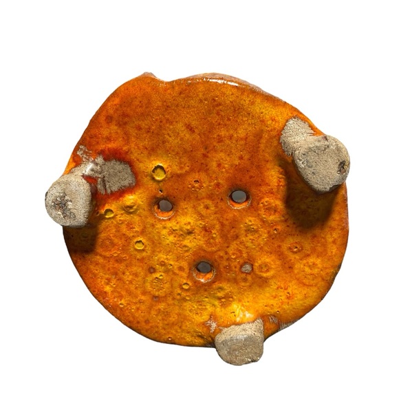 Handcrafted Pottery Vintage Planter Vase Copper Orange Abstract Mandala Pattern - Picture 7 of 13